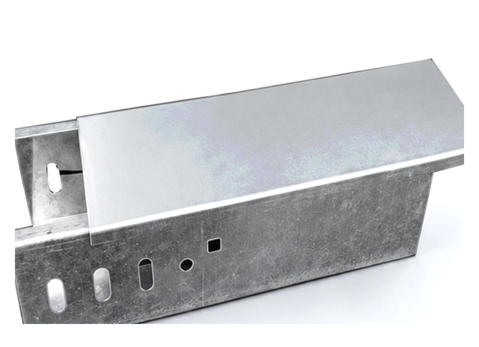 Galvanized cable tray showing the zinc spangle finish